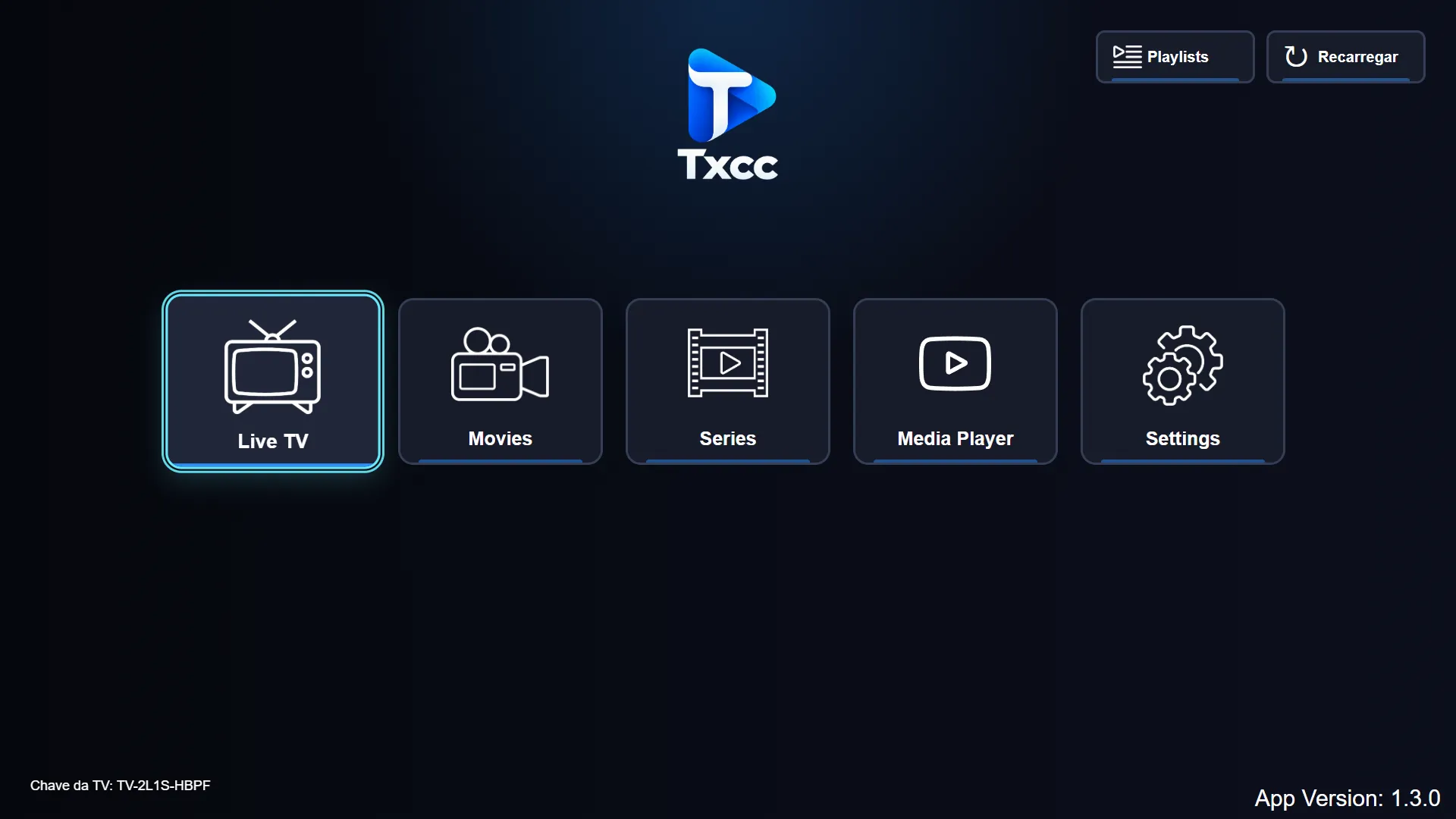 Txcc app main menu
